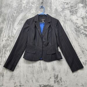 Vintage B-Wear Byer California Blazer Womens L Black Blue Pinstripe Lined Preppy